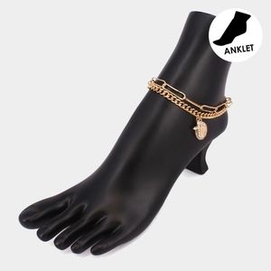 Gold Chain Virgin Mary Cross Pendant Layered Anklet Metal 2 Piece Charms
